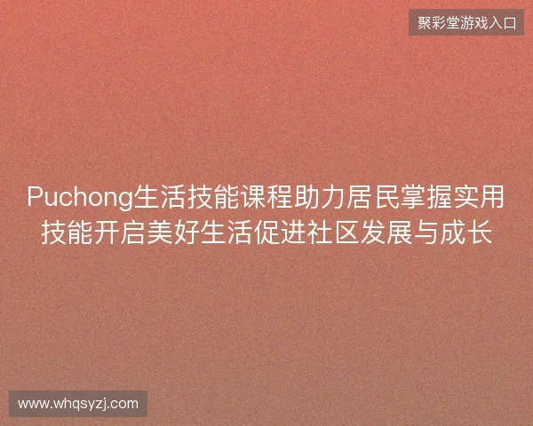 Puchong生活技能课程助力居民掌握实用技能开启美好生活促进社区发展与成长